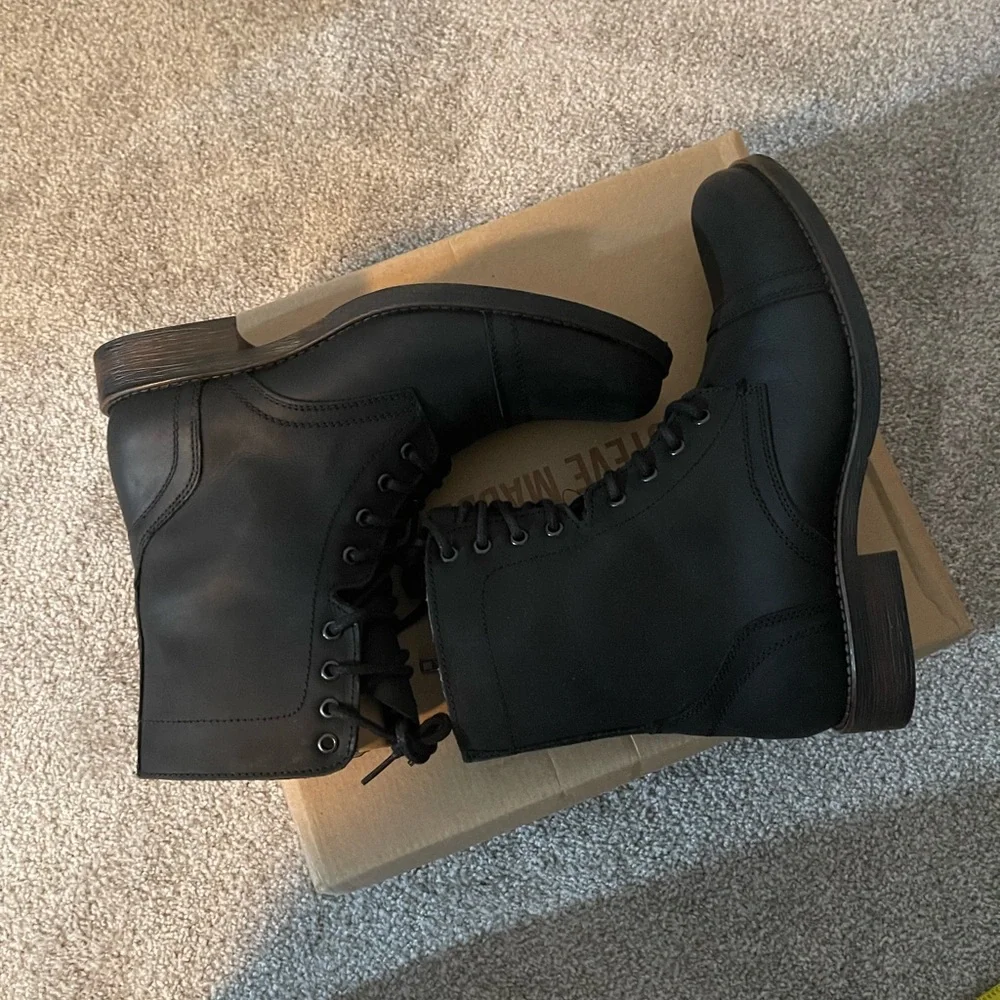 Steve Madden Troopah-C Combat Boot Men’s 10.5 Black Leather - Picture 9 of 11